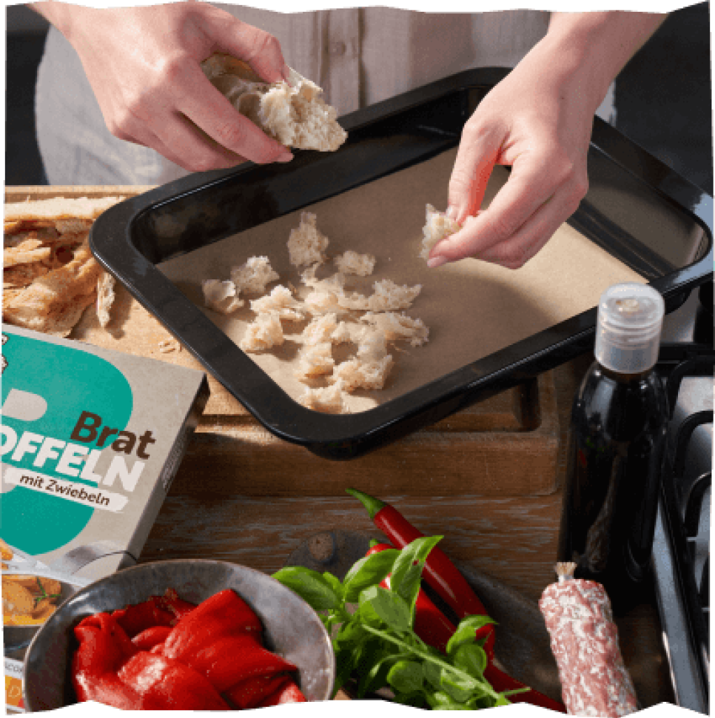 Echt vom Feld Bratkartoffelsalat, Schritt 1, Vorbereitung Knusper-Crunch.