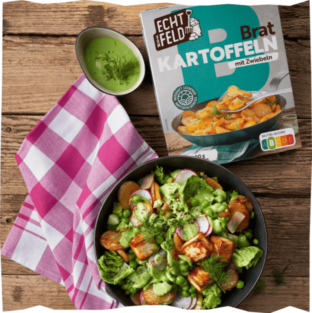 Green Goddess Salat aus Echt vom Feld Bratkartoffeln mit leckerem grünem Dressing.