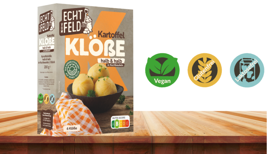 Vegane, glutenfreie und laktosefreie Kartoffelklöße halb & halb von Echt vom Feld.