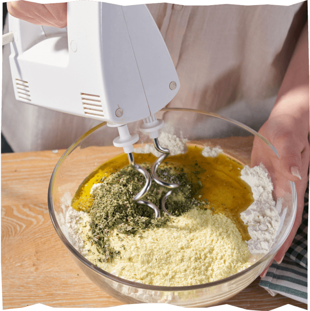 Echt vom Feld Bubble-Bread, Ofenbrot, Kartoffelbrot mit Käse und Kräutern, Schritt 3, Teig mit Kartoffelpüree vermengen.