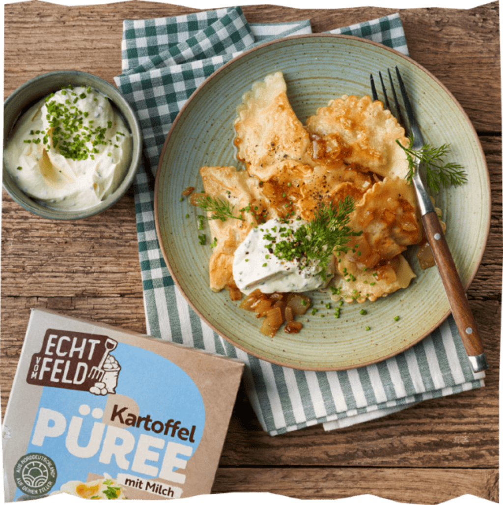 Kartoffel-Pilz-Piroggen mit Kartoffelpüree von Echt vom Feld.