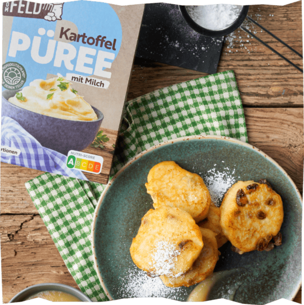 Rosinen-Quarkmäulchen zubereitet mit Kartoffelpüree von Echt vom Feld.