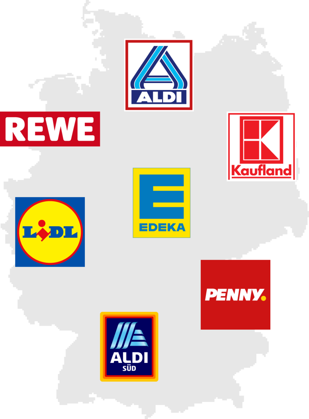 Echt vom Feld Produkte im Handel auf einer Deutschlandkarte.